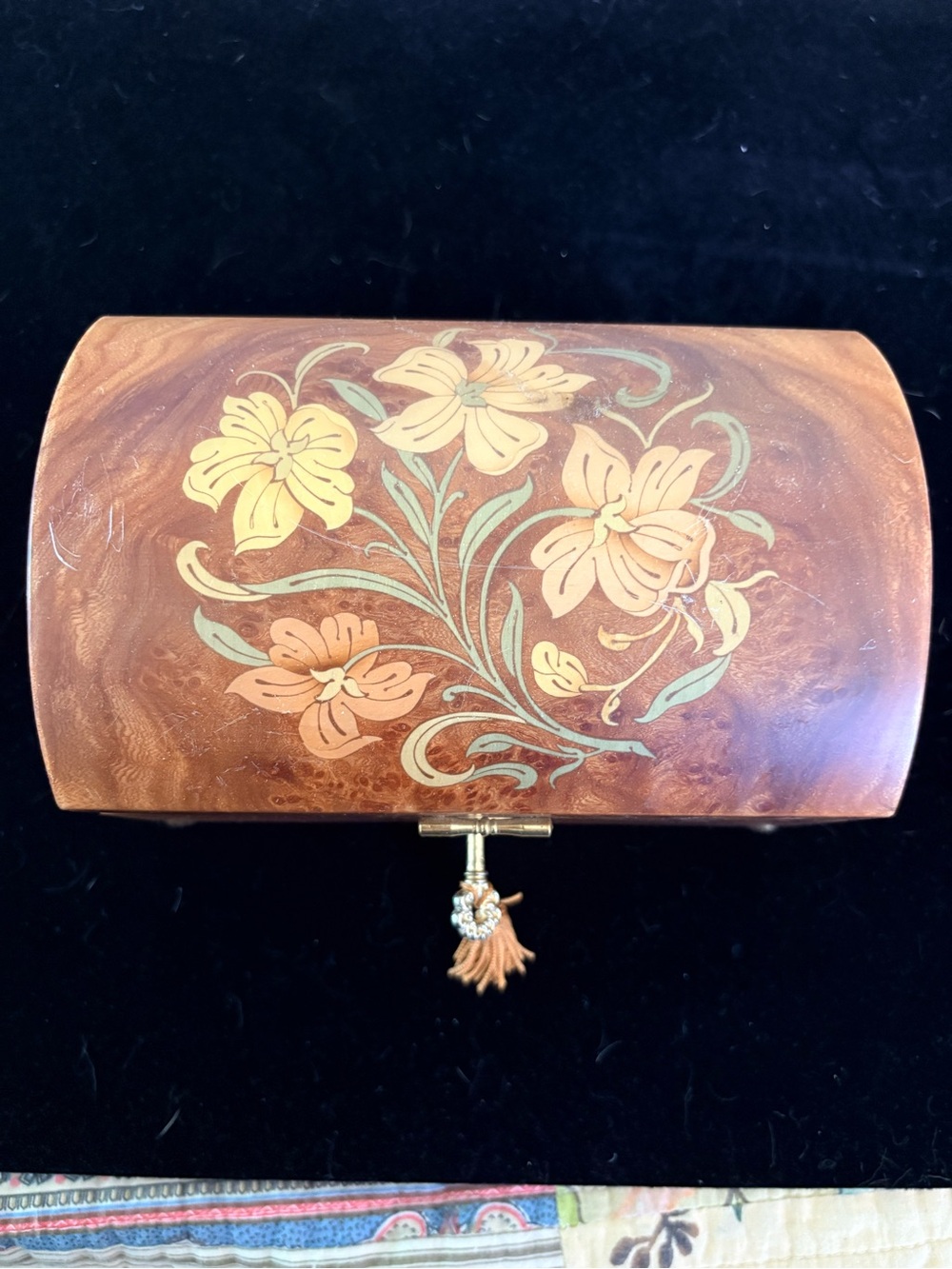 Floral Wood Jewelry Box in Warm Brown